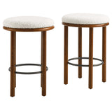 Cassius Boucle Fabric Counter Stools Set of 2 in Walnut Ivory