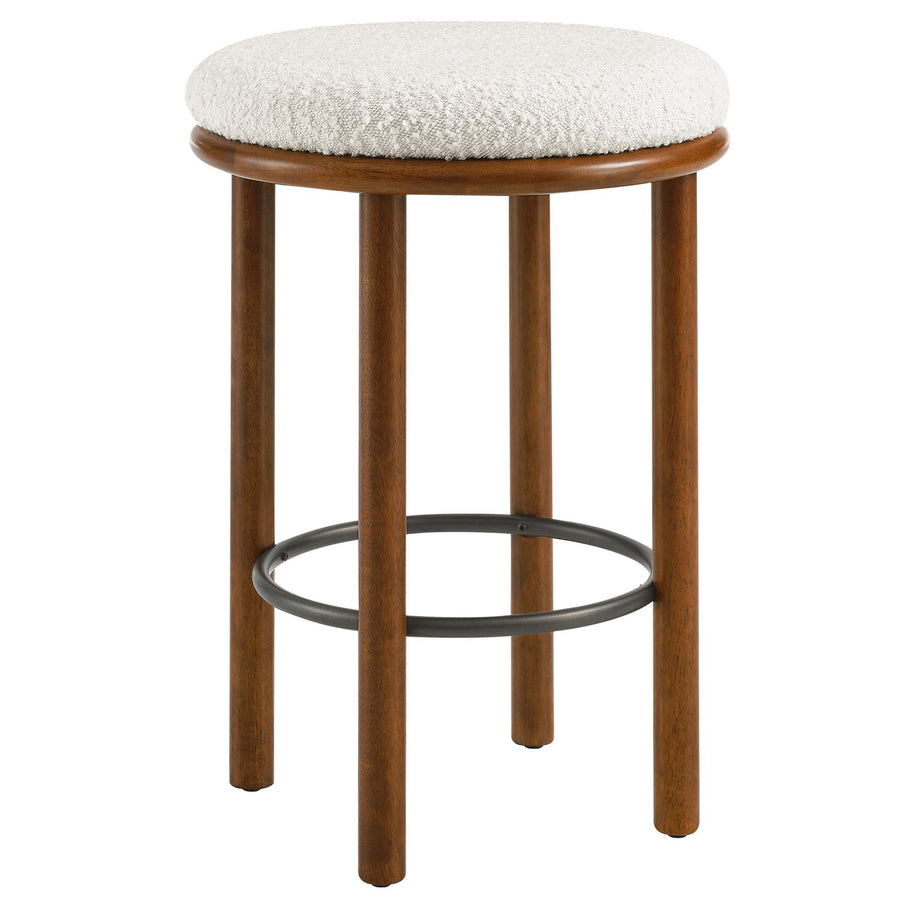 Cassius Boucle Fabric Counter Stools Set of 2 in Walnut Ivory