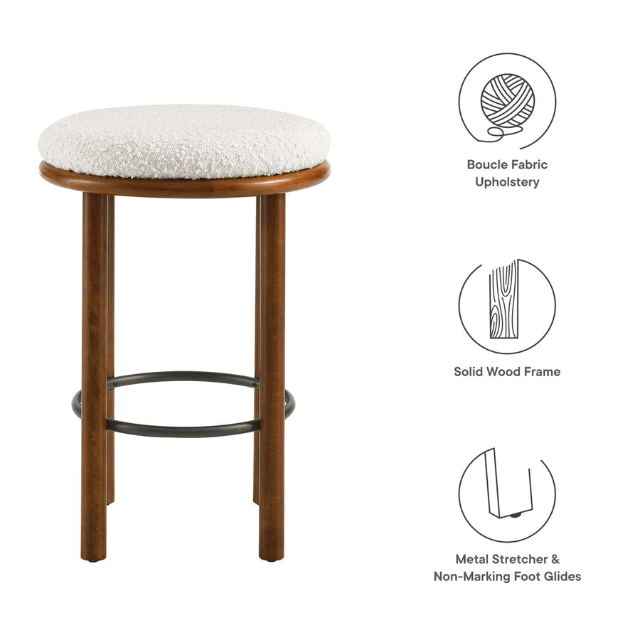 Cassius Boucle Fabric Counter Stools Set of 2 in Walnut Ivory