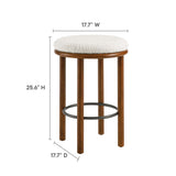 Cassius Boucle Fabric Counter Stools Set of 2 in Walnut Ivory