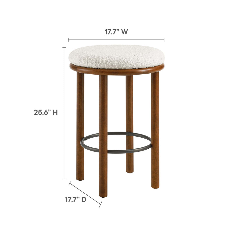 Cassius Boucle Fabric Counter Stools Set of 2 in Walnut Ivory