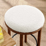 Cassius Boucle Fabric Counter Stools Set of 2 in Walnut Ivory