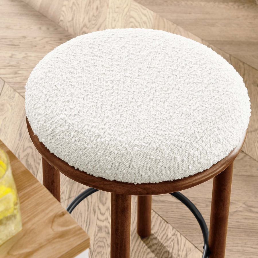 Cassius Boucle Fabric Counter Stools Set of 2 in Walnut Ivory