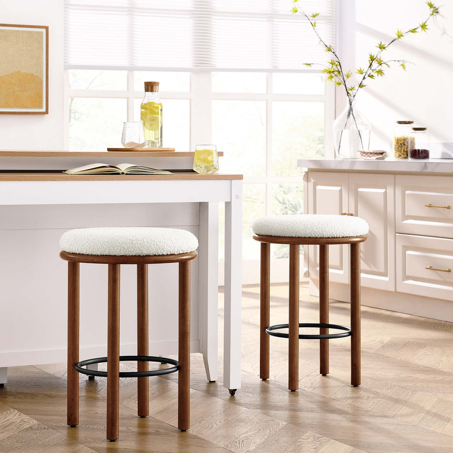 Cassius Boucle Fabric Counter Stools Set of 2 in Walnut Ivory