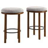 Cassius Boucle Fabric Counter Stools Set of 2 in Walnut Taupe