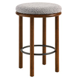 Cassius Boucle Fabric Counter Stools Set of 2 in Walnut Taupe