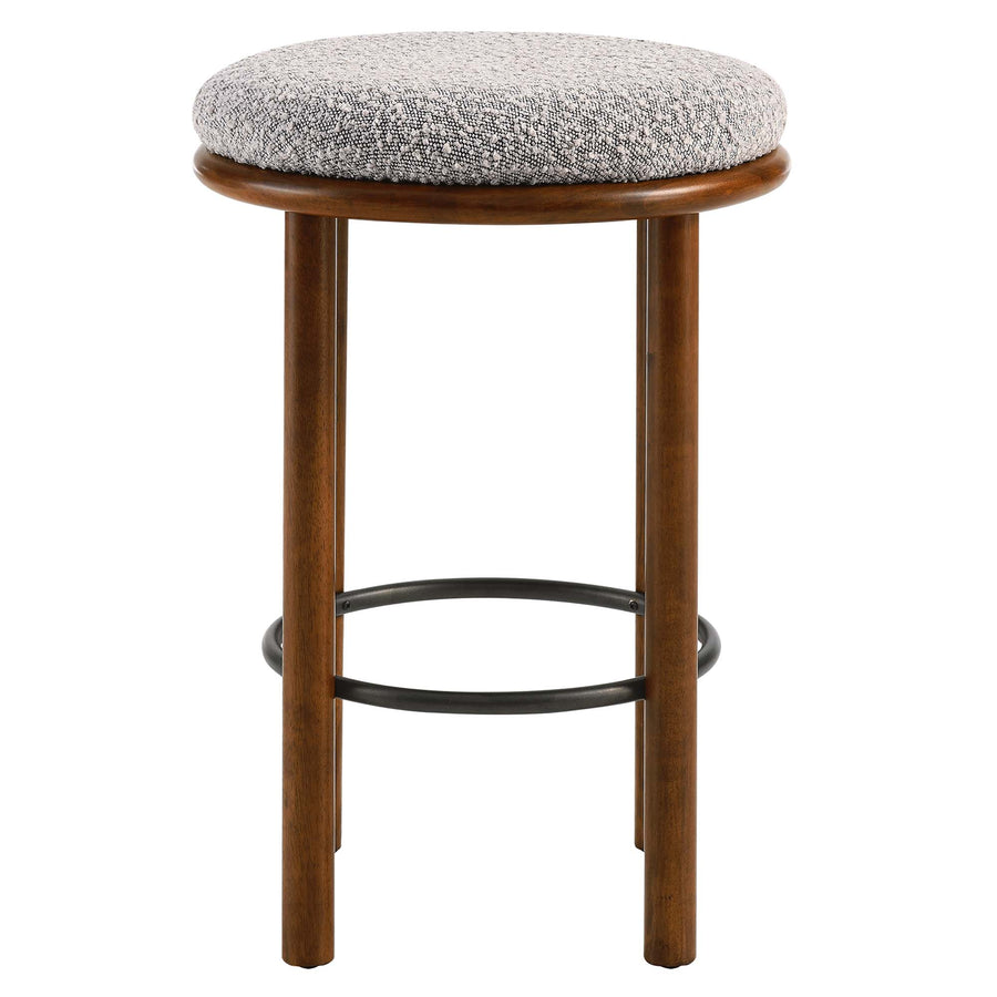 Cassius Boucle Fabric Counter Stools Set of 2 in Walnut Taupe