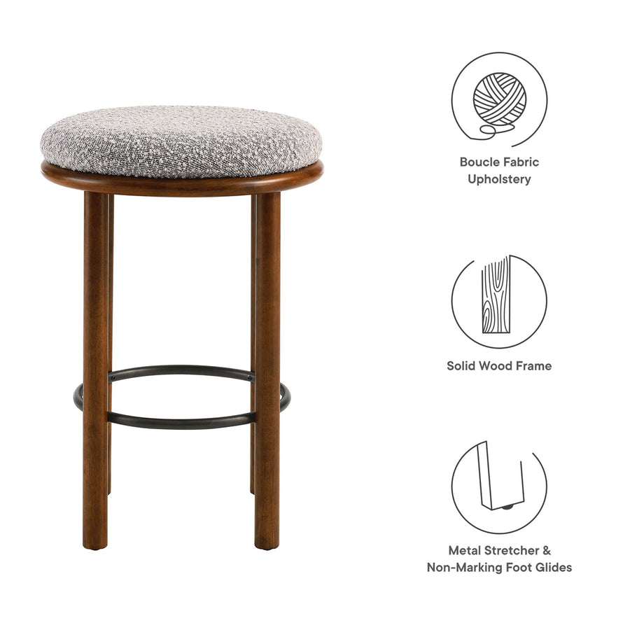 Cassius Boucle Fabric Counter Stools Set of 2 in Walnut Taupe