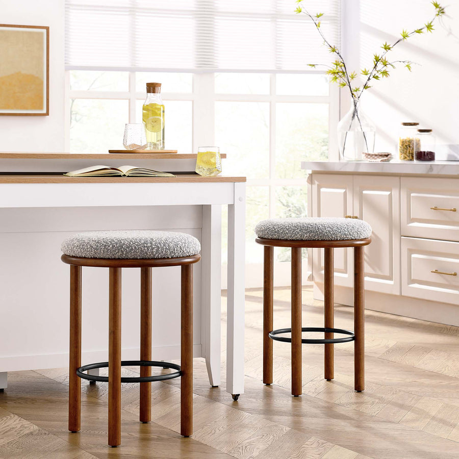 Cassius Boucle Fabric Counter Stools Set of 2 in Walnut Taupe