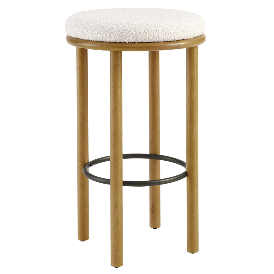 Cassius Boucle Fabric Bar Stools Set of 2 in Oak Ivory