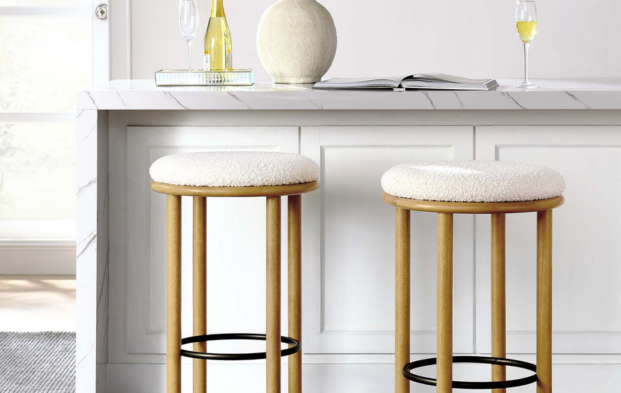 Cassius Boucle Fabric Bar Stools Set of 2 in Oak Ivory