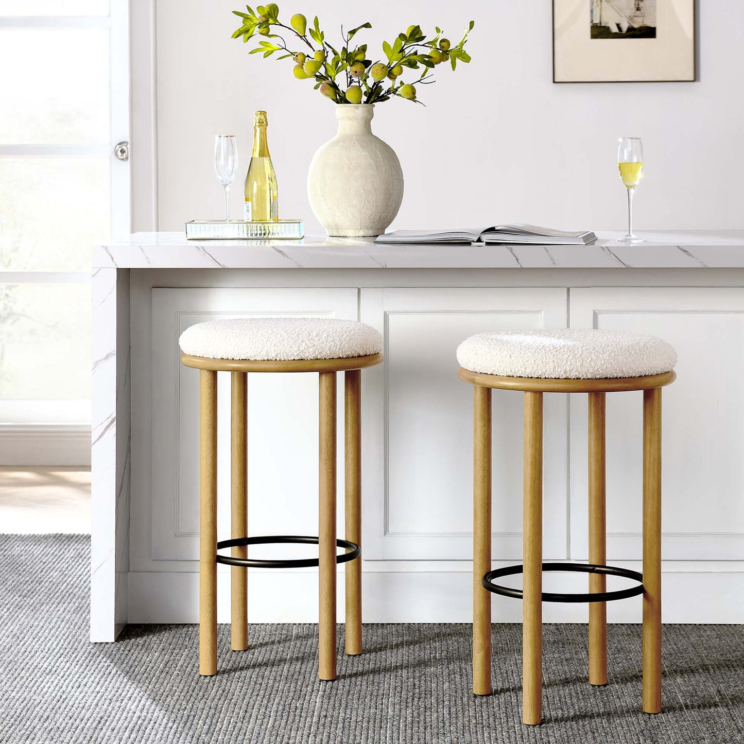 Fable Boucle Fabric Bar Stools Set of 2 by Furniture For America