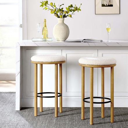 Fable Boucle Fabric Bar Stools Set of 2 in Oak Ivory