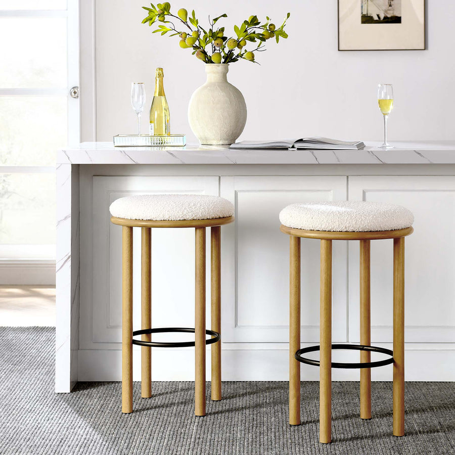 Cassius Boucle Fabric Bar Stools Set of 2 in Oak Ivory