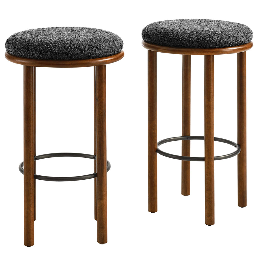 Cassius Boucle Fabric Bar Stools Set of 2 in Walnut Charcoal