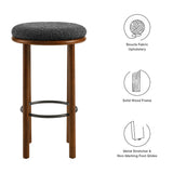 Cassius Boucle Fabric Bar Stools Set of 2 in Walnut Charcoal
