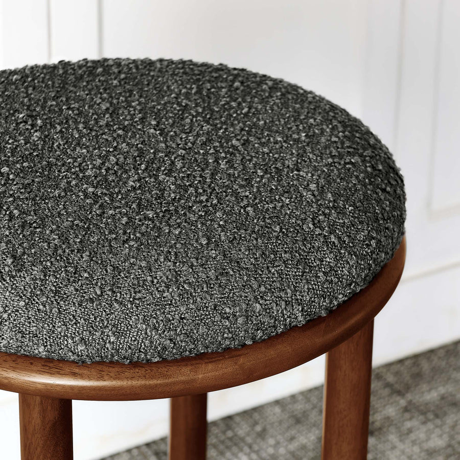 Cassius Boucle Fabric Bar Stools Set of 2 in Walnut Charcoal
