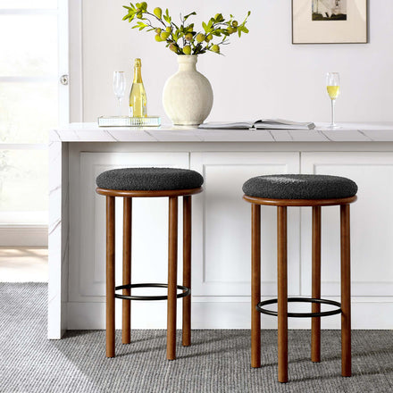 Fable Boucle Fabric Bar Stools Set of 2 in Walnut Charcoal