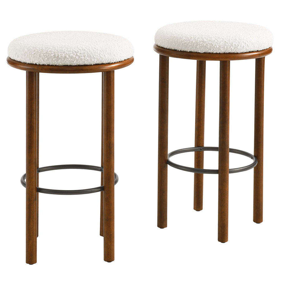 Cassius Boucle Fabric Bar Stools Set of 2 in Walnut Ivory