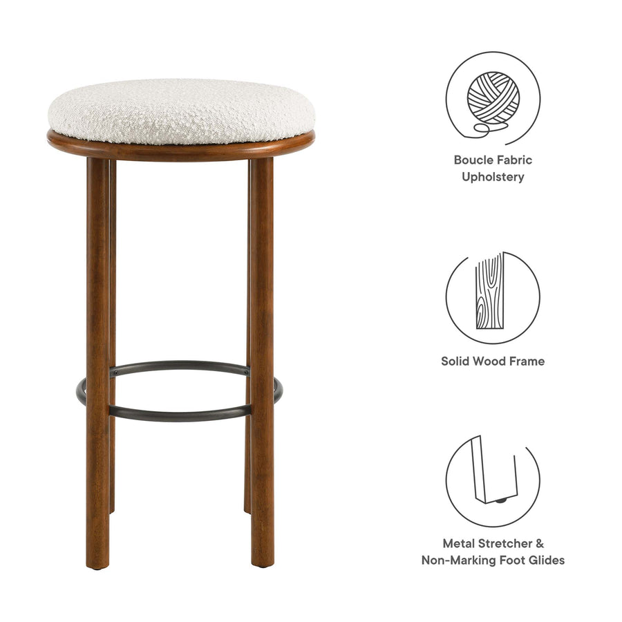 Cassius Boucle Fabric Bar Stools Set of 2 in Walnut Ivory