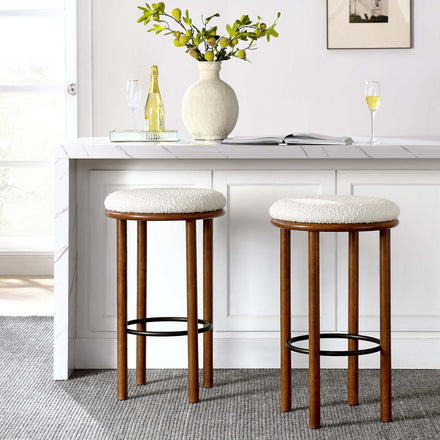 Fable Boucle Fabric Bar Stools Set of 2 in Walnut Ivory