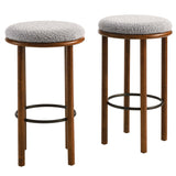 Cassius Boucle Fabric Bar Stools Set of 2 in Walnut Taupe