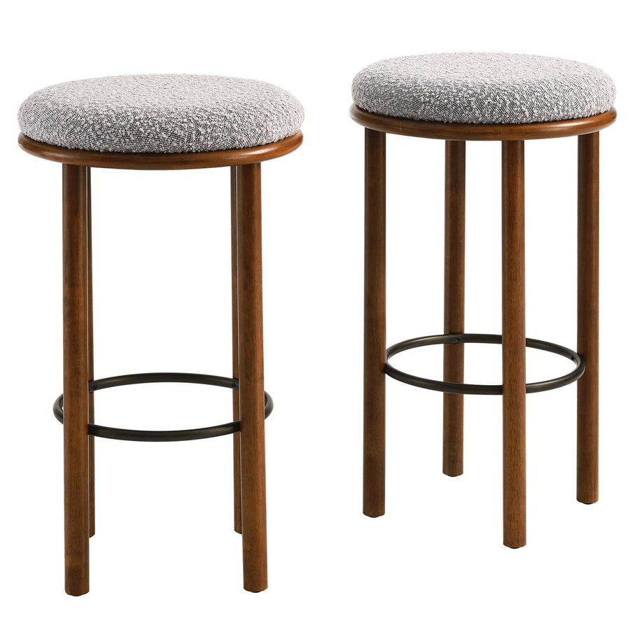 Cassius Boucle Fabric Bar Stools Set of 2 in Walnut Taupe