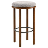 Cassius Boucle Fabric Bar Stools Set of 2 in Walnut Taupe