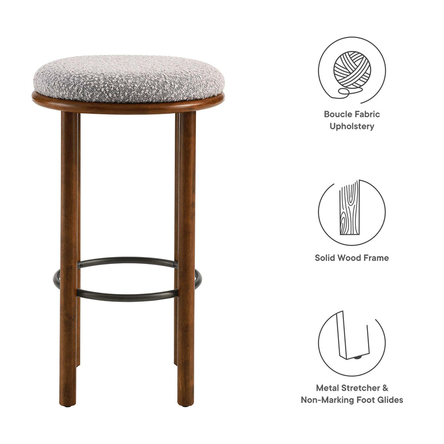 Cassius Boucle Fabric Bar Stools Set of 2 in Walnut Taupe