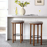 Cassius Boucle Fabric Bar Stools Set of 2 in Walnut Taupe