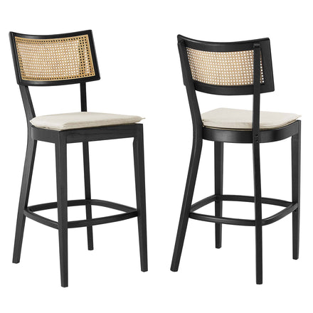 Caledonia Wood Bar Stools Set of 2 in Black Beige
