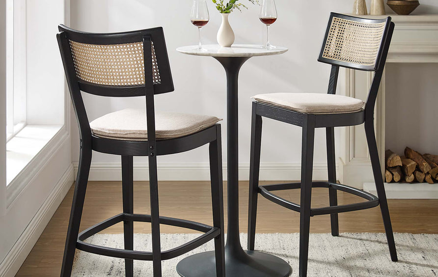 Bough Wood Bar Stools Set of 2 in Black Beige