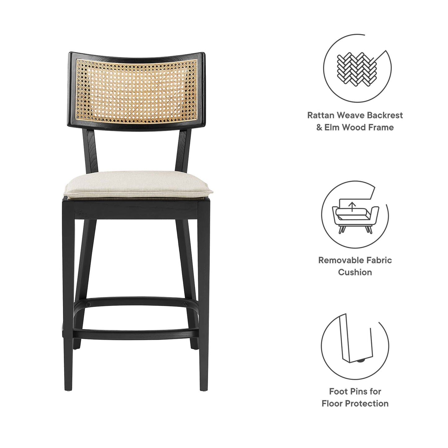 Bough Wood Counter Stools Set of 2 in Black Beige