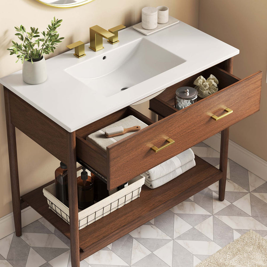 Quill 36" Bathroom Vanity in Walnut White