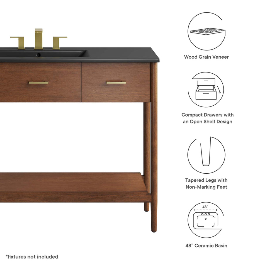 Quill 48" Single Sink Bathroom Vanity in Walnut Black