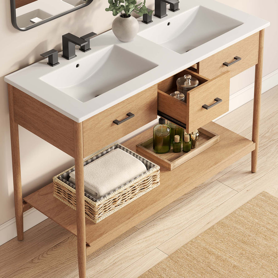 Quill 48" Double Sink Bathroom Vanity in Natural White