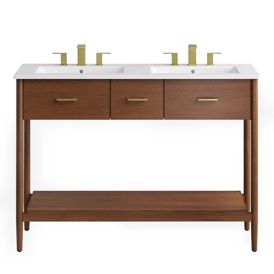 Quill 48" Double Sink Bathroom Vanity in Walnut White