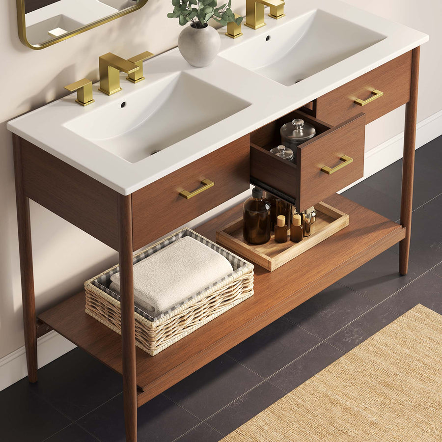 Quill 48" Double Sink Bathroom Vanity in Walnut White