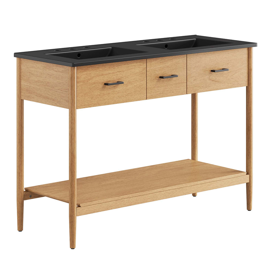 Quill 48" Double Sink Bathroom Vanity in Natural Black
