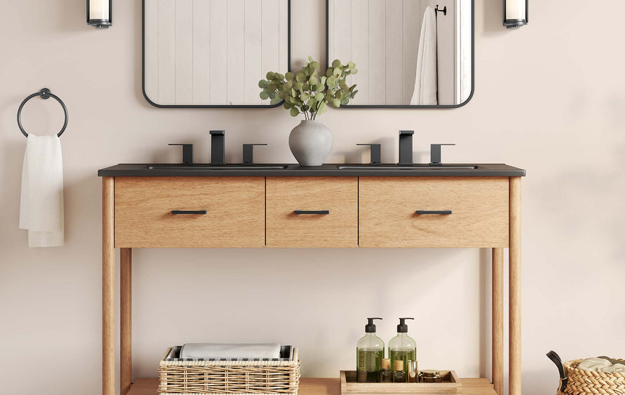 Quill 48" Double Sink Bathroom Vanity in Natural Black