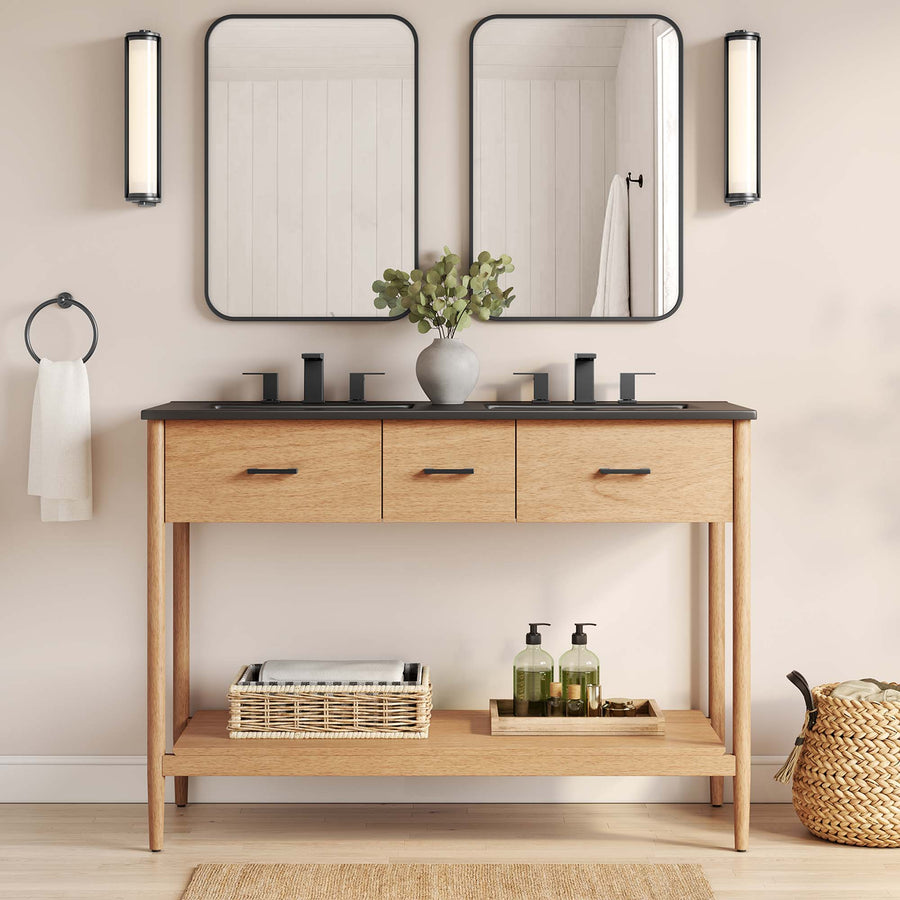 Quill 48" Double Sink Bathroom Vanity in Natural Black