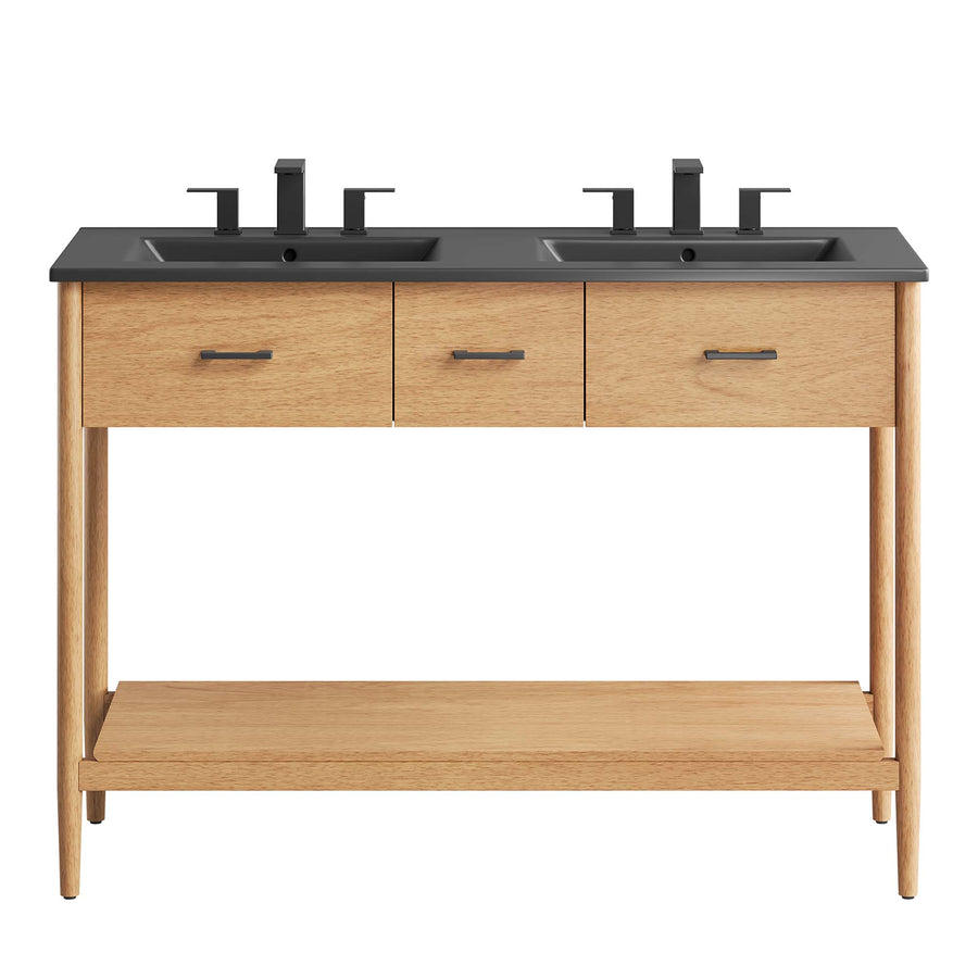 Quill 48" Double Sink Bathroom Vanity in Natural Black
