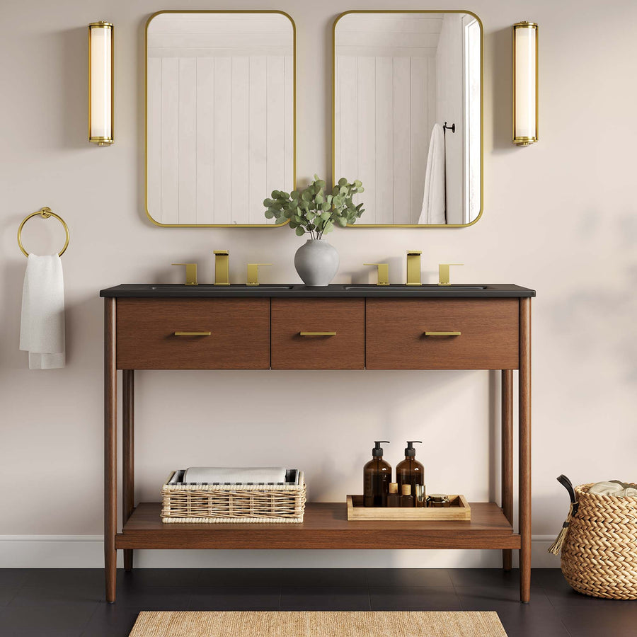Quill 48" Double Sink Bathroom Vanity in Walnut Black