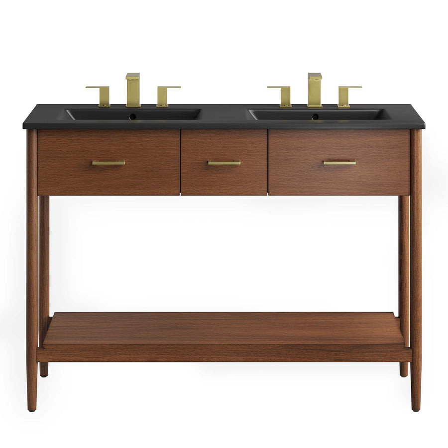 Quill 48" Double Sink Bathroom Vanity in Walnut Black