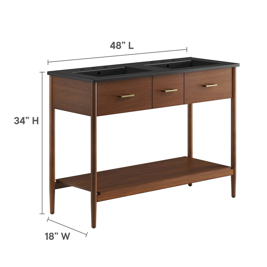 Quill 48" Double Sink Bathroom Vanity in Walnut Black