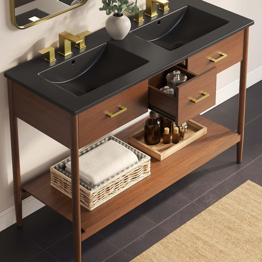 Quill 48" Double Sink Bathroom Vanity in Walnut Black