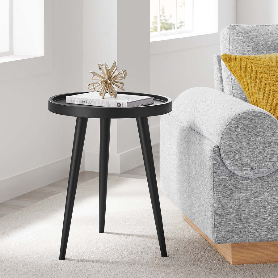 Seren Round Wood Side Table in Black