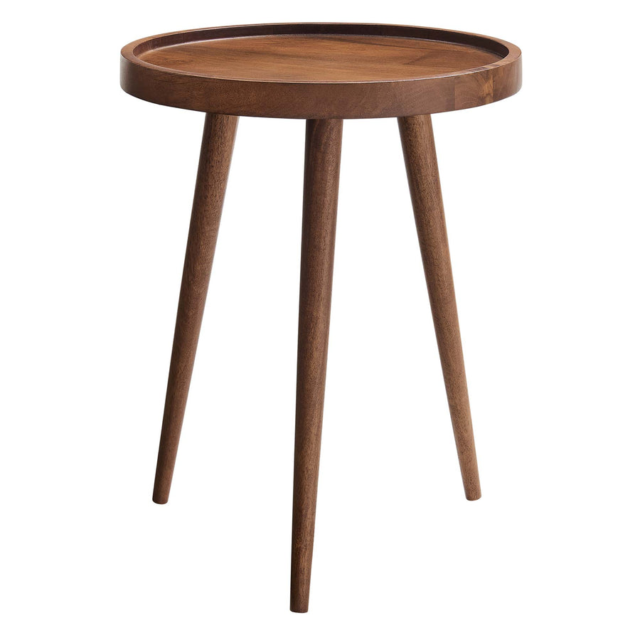 Seren Round Wood Side Table in Walnut