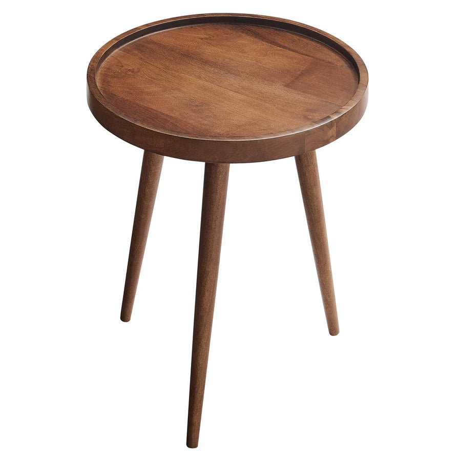 Seren Round Wood Side Table in Walnut