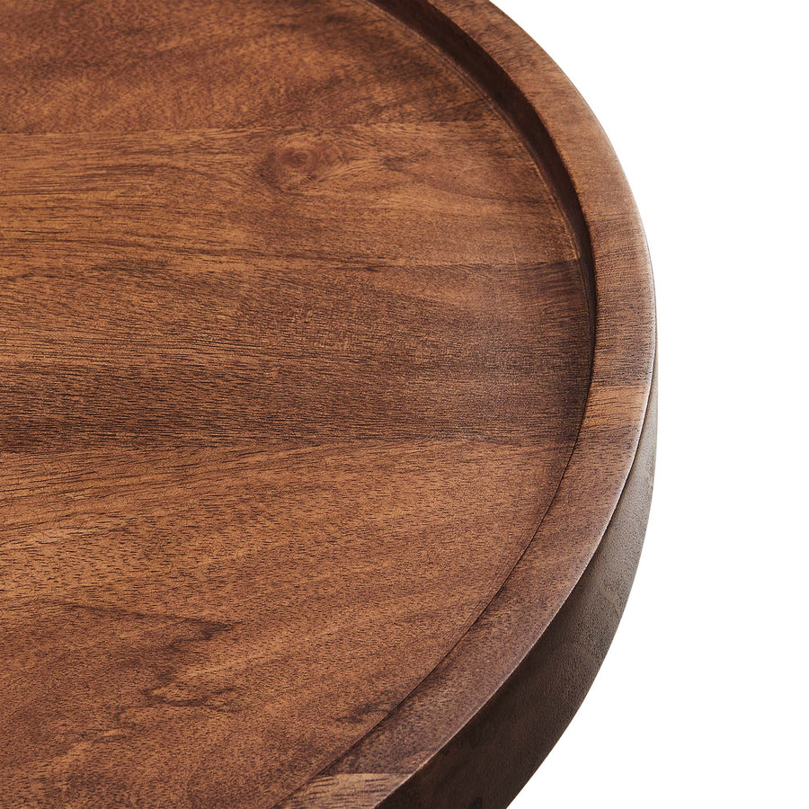 Seren Round Wood Side Table in Walnut